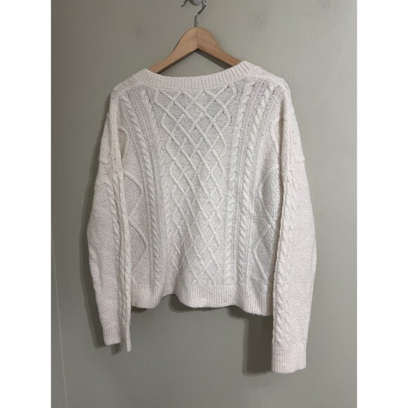 Abercrombie &fitch cable v -neck chunky oversized sweater ivory women size M - Picture 3 of 7